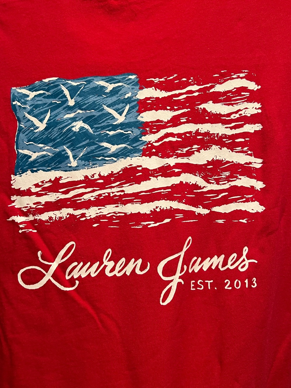 Lauren James Ruby Red STARS AND Stripes “Waves of Freedom” Graphic Tee Sz S USA - Picture 5 of 7